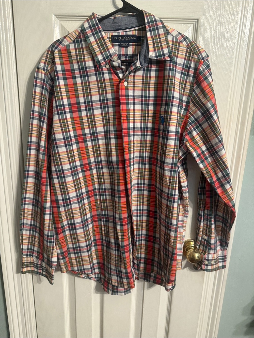 U.S. Polo Assn. Red, Navy & White Plaid Button-Down Shirt